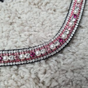 Frontal à strass WW - Rose, argent et perle blanche