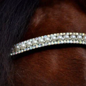 Frontal strass blanc à reflets et perles