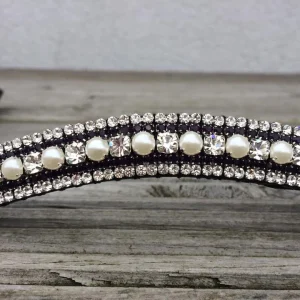 Frontal en strass Argent, perles et noir