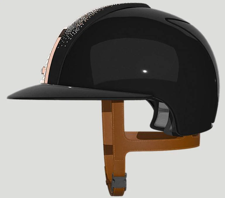Casque CROMO 2.0 Noir Shine/Chamois noir strass nuance Rose Gold Rose visière POLO - KEP – Image 4