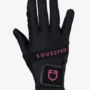 Gants d'équitation grip Noir et Rose - Equestro