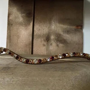 Frontal en cristaux rouge foncé, or et argent