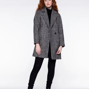 Manteau Mi-long Sans Capuche Manches Longues Portefeuille Deux Poches Françaises Un Bouton Chevrons