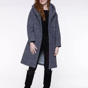 Manteau Long à Capuche Manches Longues Portefeuille Boutonné Pressions Deux Poches