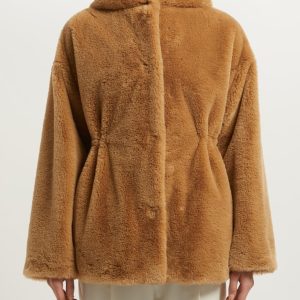 Manteau Mi-long à Capuche Manches Longues Pressions évasé Reserré à La Taille