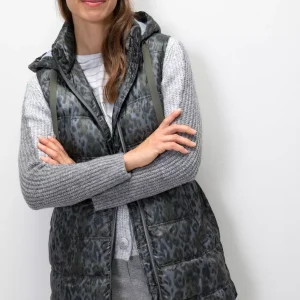 Parka Mi Longue Sans Manches à Capcuhe Zippé Imprimé