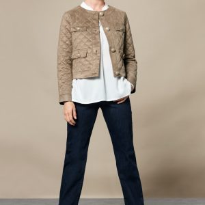 Veste Col Rond Manches Longues Boutonnée Quatre Poches Matelassée