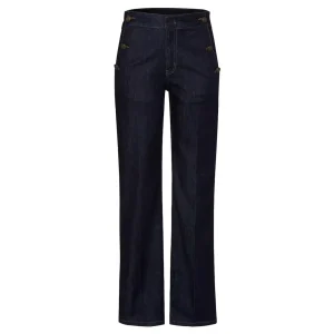 Pantalon Jean Long Taille Haute Boutons Deux Poches