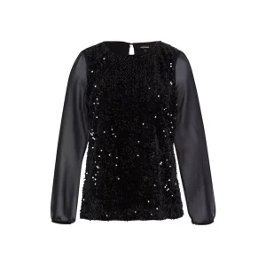 Blouse Col Rond Manches Longues Transparentes Sequins