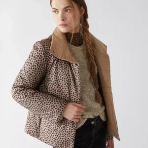 Doudoune Col Montant Pressions Poches Réversibles Imprimé Leopard