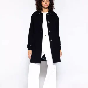 Manteau Mi Long Manches Longues Boutonné Deux Poches Uni