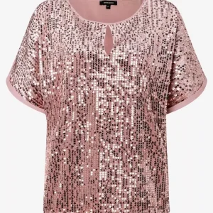 Blouse Col Rond Goutte Manches Courtes Sequins Dos Transparent