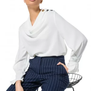 Blouse Col Benitier Boutons Manches Longues