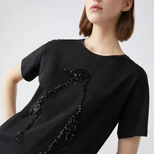 Tee Shirt Col Rond Manches Courtes Motif Placé Sequins