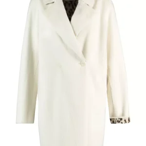 Manteau Mi Long Manches Longues Un Bouton Uni Deux Poches Fausse Fourrure Intérieur Imprimé Leopard