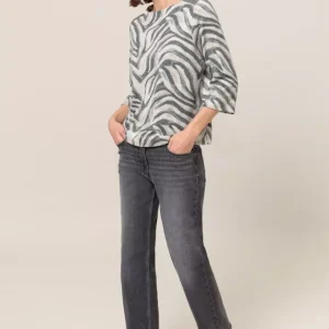 Pull Col  Bateau Montant Manches Trois-quarts Imprimé Zèbre Paillettes épaules