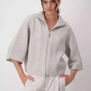 Gilet Col Montant Manches Trois-quarts Raglantes Zippé Torsadé Uni