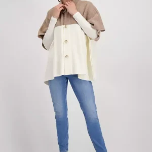 Poncho Col Montant Boutonné Manches Courtes Bicolore