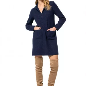 Robe Longueur Genoux Col Polo Manches Longues Deux Poches Tweed Lurex