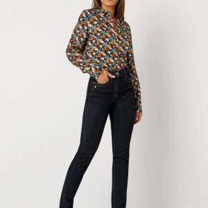 Pantalon Jean  Long Taille Moyenne Slim Quatre Poches Uni