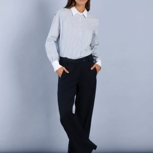 Pantalon Long Taille Haute Droit Fluide Rayures