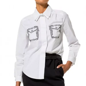 Chemise Double Col Manches Longues Deux Poches Effet Métal Unie