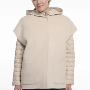 Doudoune Cape Deux En Un Manches Longues Zippée Deux Poches Unie à Capuche