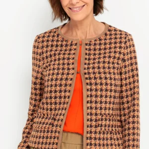 Veste Manches Longues Bord à Bord Deux Poches Tweed Agrafes Col