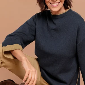 Pull Col Montant Manches Longues Bicolore