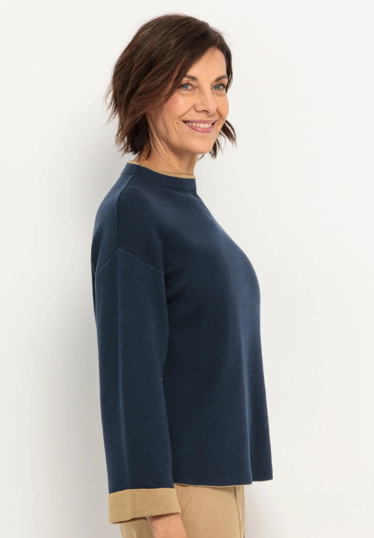 Pull Col Montant Manches Longues Bicolore – Image 2
