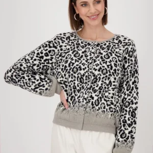 Gilet Court Col Rond Manches Longues Boutonné Motif Léopard