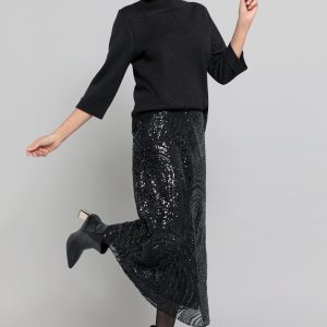 Jupe Longueur Midi Taille Moyenne Élastique Sequins Fluide