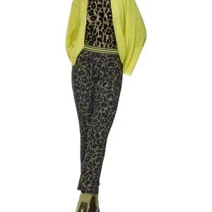 Pantalon Sept-huitième Taille Moyenne Elastique Imprimé Léopard