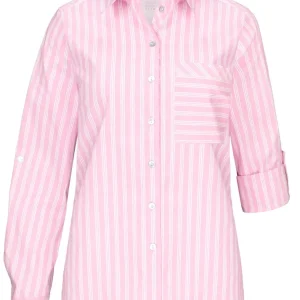 Chemise Manches Longues Piqué De Coton Poche Poitrine Rayures