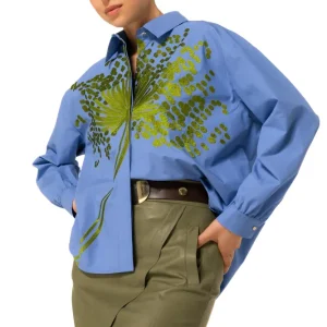 Chemise Manches Longues Oversized Brodée Motif Lion Flower