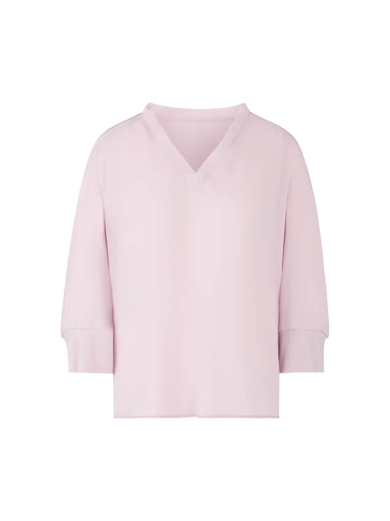 Blouse Col V Manches Trois-quarts Bimatière Unie – Image 6