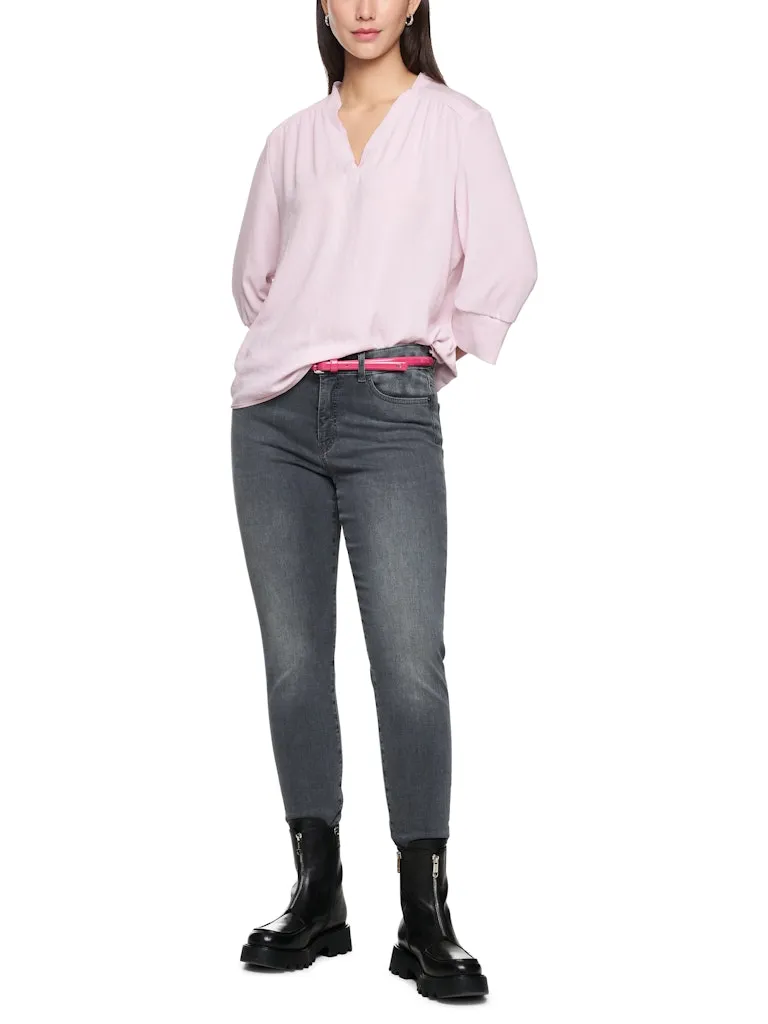 Blouse Col V Manches Trois-quarts Bimatière Unie – Image 2