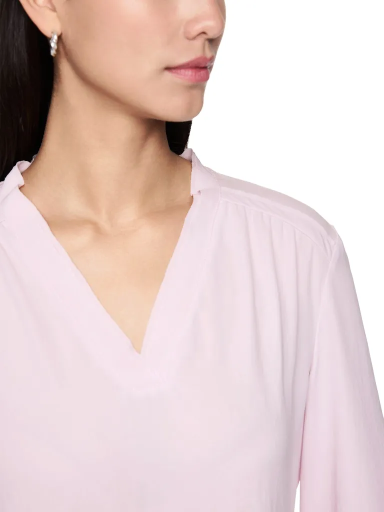 Blouse Col V Manches Trois-quarts Bimatière Unie – Image 4