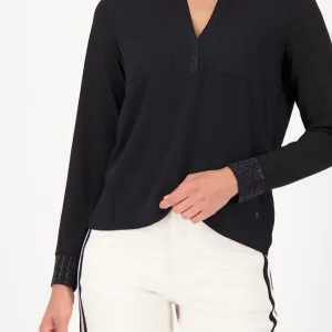 Blouse Col V Manches Longues Bas Strass Deux Poches Dos Jersey