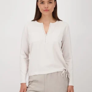 Blouse Col V Manches Longues Cordon Bas Strass Unie