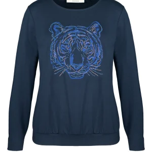 Tee Shirt Col Rond Manches Longues Motif Placé Tigre