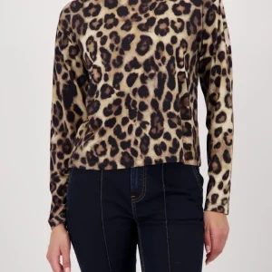 Tee Shirt Col Bateau Manches Longues Imprimé Léopard