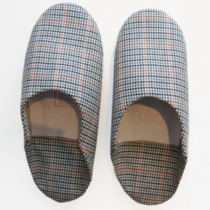 BABOUCHES EN CUIR IMPRIMÉ CARREAUX BLEU