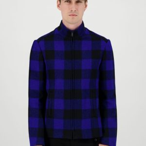 Blouson à carreaux bleu et noir