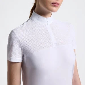 Polo de competition Perforated Jersey zip Blanc - CAVALLERIA TOSCANA