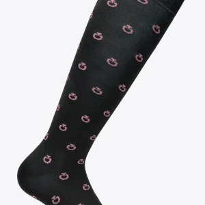 Chaussette Mini Logo Jacquart Noir logo rose - CAVALLERIA TOSCANA