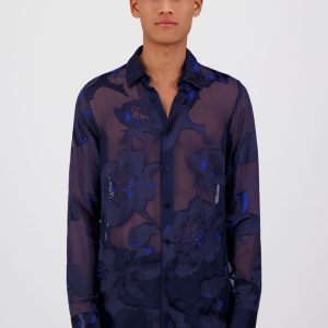 CHEMISE SOIE FLEURS BLEUES