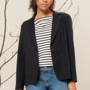 Blazer Manches Longues Boutonné Deux Poches Rayé