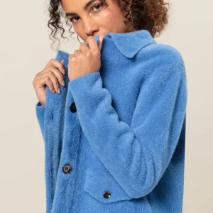 Gilet Col Chemise Manches Longues Boutonné Deux Poches Uni