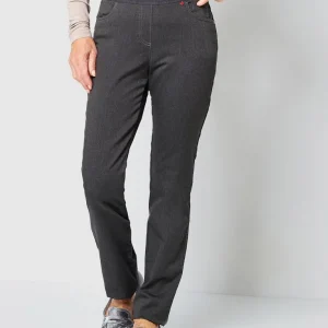 Pantalon Jean Long Taille Moyenne Elastique Cinq Poches Uni